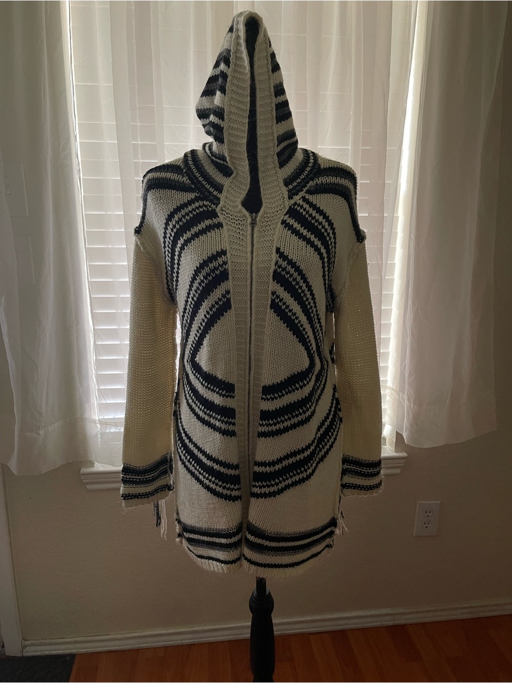 Vintage Havana Hooded Zip Cardigan - Cream and Black